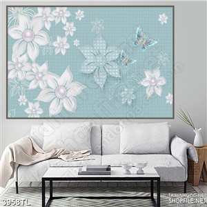 Tranh lụa xanh ngọc hoa trắng