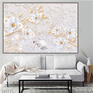 Tranh psd hoa lan và thiên nga 4D