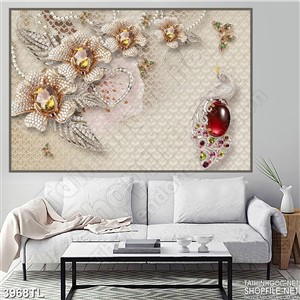 Tranh lụa 3D chim công ngọc đỏ