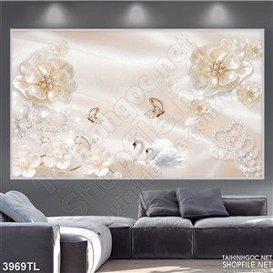 Tranh in uv hoa trắng và thiên nga  6D