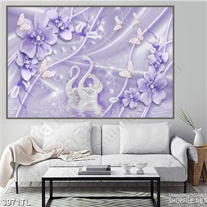 Tranh lụa tím hoa và thiên nga
