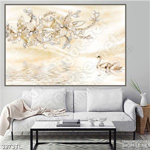 Tranh lụa thiên nga hoa ngọc