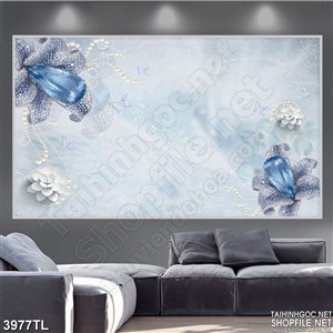 Tranh lụa hoa xanh dương trang trí