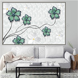Tranh lụa hoa cúc xanh lá đẹp