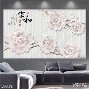 Tranh hoa hồng phớt chữ thư pháp 4D