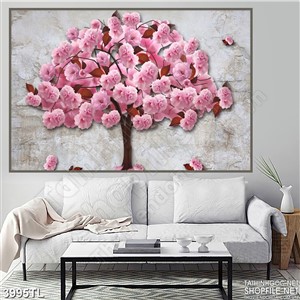 Tranh lụa hoa đào psd