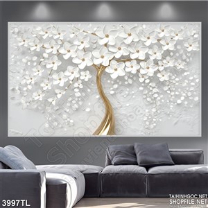 Tranh in uv cây hoa cúc trắng