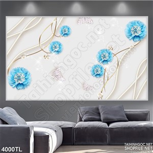 Tranh hoa ngọc xanh dương in uv