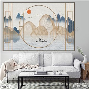 Tranh thủy mặc decor thuyền