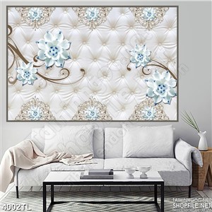 Tranh hoa ngọc xanh dương in wall