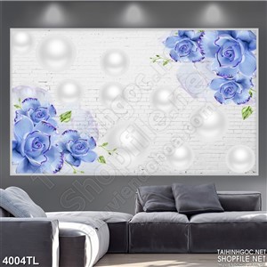 Tranh lụa décor hoa hồng xanh