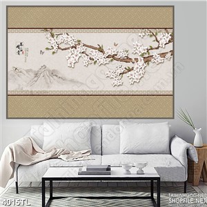 Tranh in tường hoa đào psd