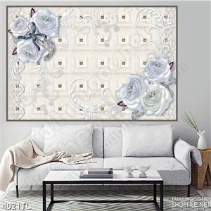 Tranh 3D hoa hồng trắng lụa