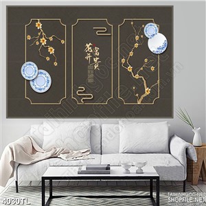 Tranh in đẹp hoa mai trang trí đĩa