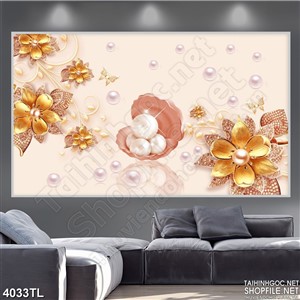 Tranh 3D ngọc trai và hoa vàng
