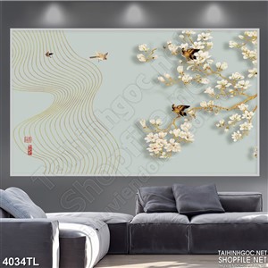 Tranh hoa mộc lan và chim én 5D