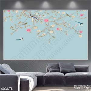 Tranh lụa mẫu đơn và chim én xuân