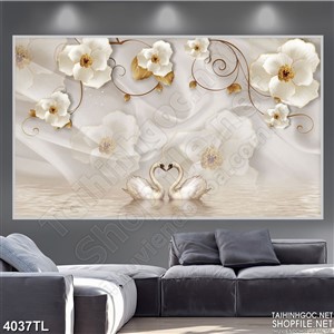 Tranh hoa mộc trắng và thiên nga