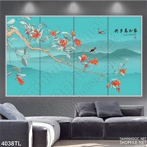 Tranh đẹp hoa mùa xuân đỏ cam