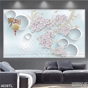Tranh in uv hoa trắng trang trí vòng tròn đẹp