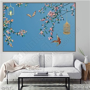 Tranh hoa mùa xuân và chim én