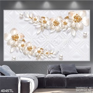 Tranh hoa mai trắng nhụy vàng đẹp