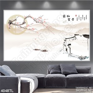 Tranh màu nước cành đào in uv