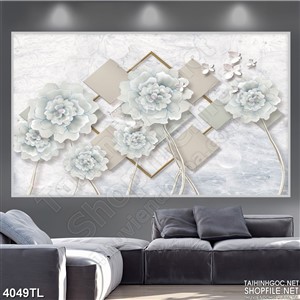 Tranh hoa mẫu đơn xanh trang trí wall