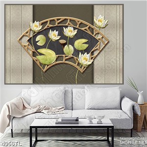 Tranh in tường hoa sen trắng nhụy vàng