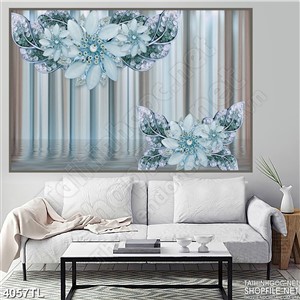 Tranh in wall hoa trang sức xanh 6D