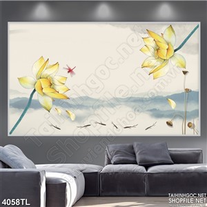 Tranh màu nước hoa sen vàng