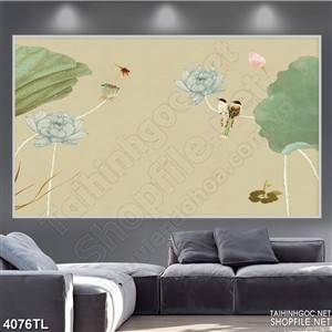 Tranh thủy mặc màu nước hoa sen xanh