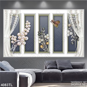 Tranh lụa in tường chuỗi ngọc trai 4D