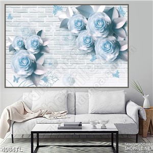 Tranh hoa hồng xanh in tường