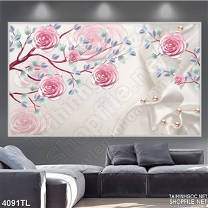 Tranh lụa cành hồng đẹp