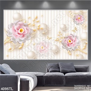 Tranh hoa hồng trang trí ngọc trai tròn