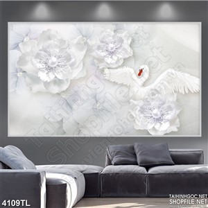 Tranh thiên nga và hoa ngọc trắng psd