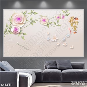 Tranh hoa hồng phớt và bướm