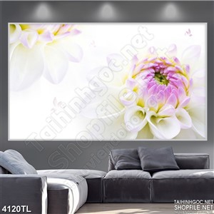 Tranh lụa hoa cúc tím nở