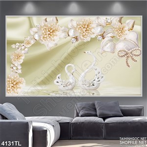 Tranh lụa hoa cúc vàng thiên nga 3D