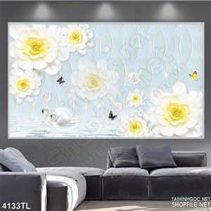 Tranh hoa hồng vàng in bóng nước