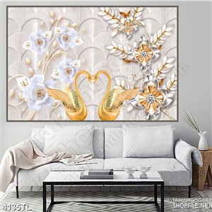 Tranh thiên nga đôi và hoa