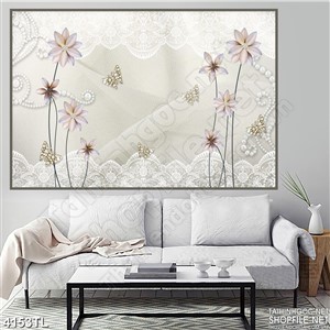 Tranh lụa ren hoa cúc trang trí psd