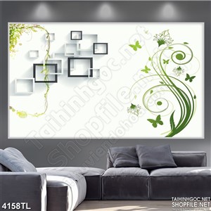 Tranh lụa hoa văn xanh lá trang trí