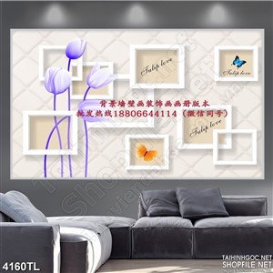 Tranh in tường hoa tulip tím psd