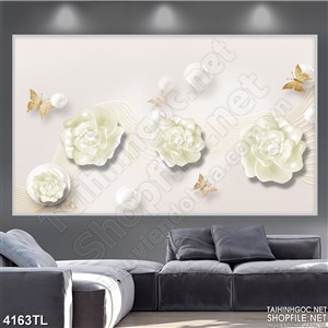 Tranh lụa hoa hồng trắng in uv