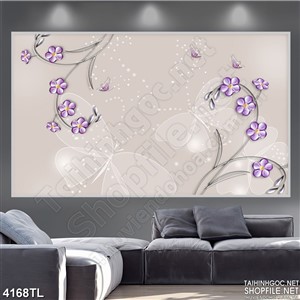 Tranh lụa hoa cúc tím nhí