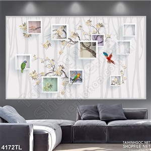 Tranh in tường hoa mai và chim