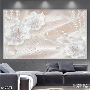 Tranh lụa hoa hồng trắng in wall
