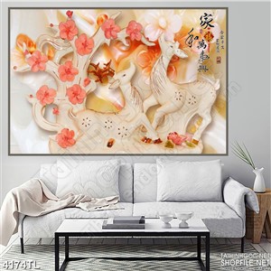 Tranh 3D nghệ thuật nai và hoa